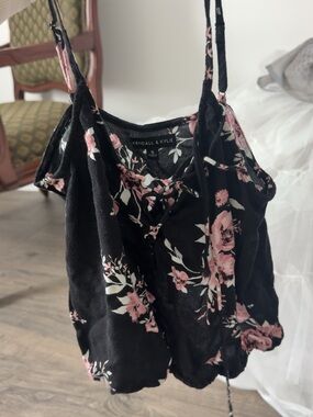 Kendall & Kylie Black Floral Cami with Pink & White Blooms